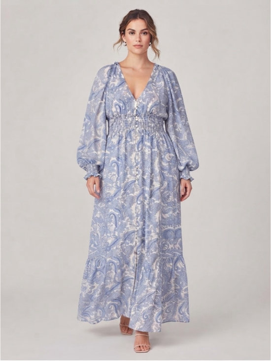 For Love And Lemons Dresses & Skirts - For Love & Lemons Janelle Blue Paisley Smocked Waist Maxi Dress Size XL NWOT